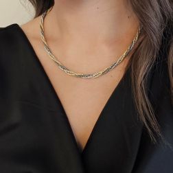 Photo of worn Tricolour Braided Torchon Chain Necklace