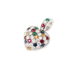 Ciondolo Cuore Bombato Pavè Diamanti e Pietre Colore