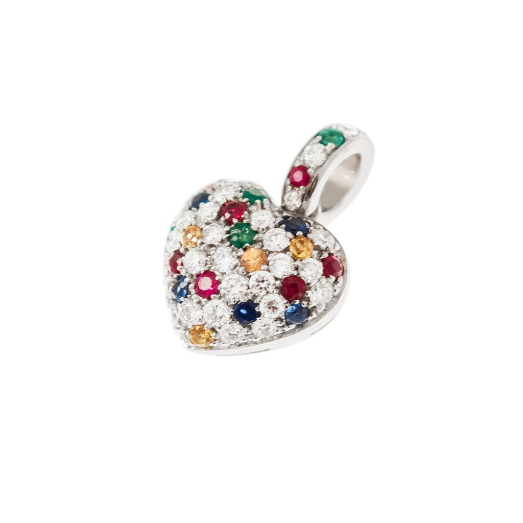 Diamonds and Color Gems Pavè Rounded Heart Pendant
