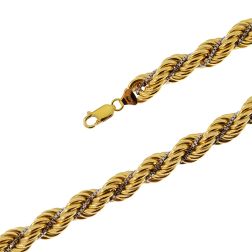 Yellow gold rope necklace with white gold venetian 45cm x 10mm