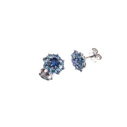 Flower Earrings with Aquamarine and Blue Sapphire in White Gold