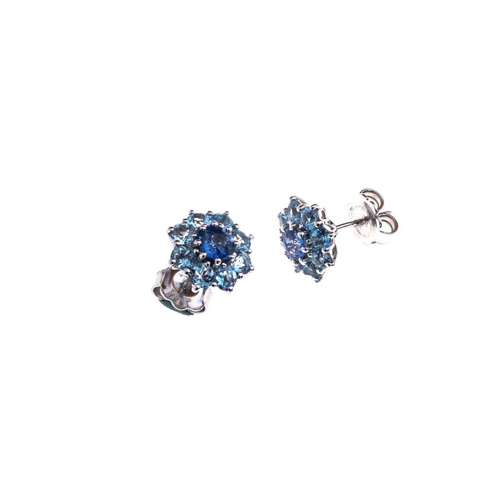 Orecchini Fiore con Acquamarina e Zaffiro Blu in Oro Bianco