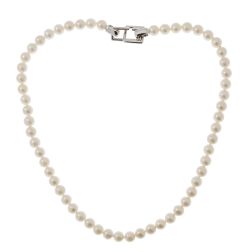 Akoya Pearls Geometric Clasp Necklace in White Gold