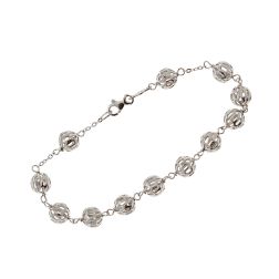 Bracciale stile Rosario Oro Bianco Sfere 8mm Traforate