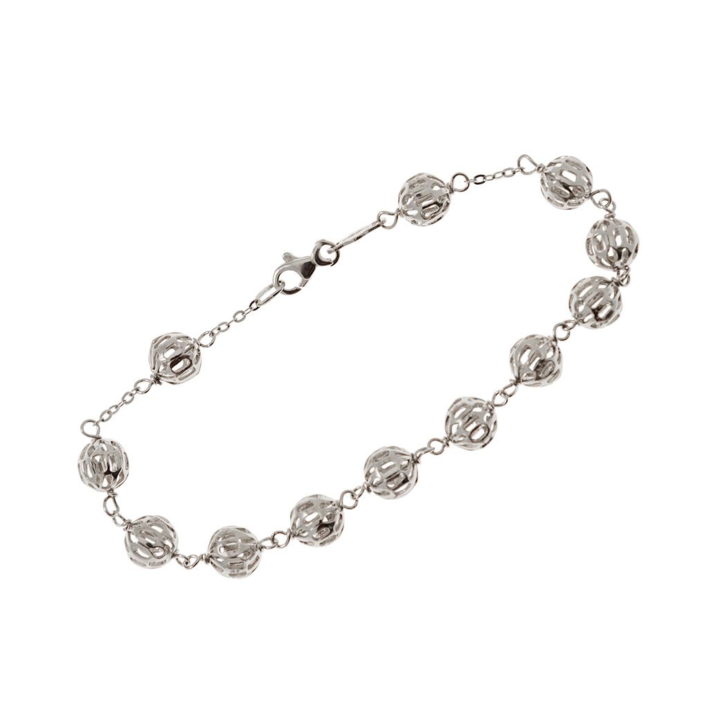 Bracciale stile Rosario Oro Bianco Sfere 8mm Traforate