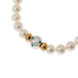 Collana Perle Akoya chiusura a sfera 9 Smeraldi