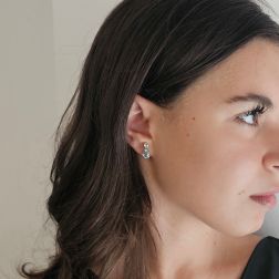 Photo of worn Aquamarine Drop Earrings with Diamond Accents