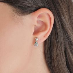 Photo of worn Aquamarine Drop Earrings with Diamond Accents