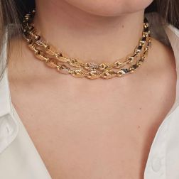 Collana 70cm Unisex Bicolore a maglia tridimensionale Chevron foto indossata