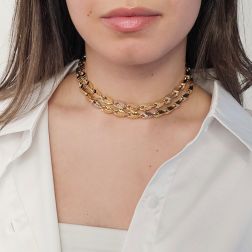 Photo of worn 70cm Unisex Two-Tone Necklace with 3D Chevron Link Pattern