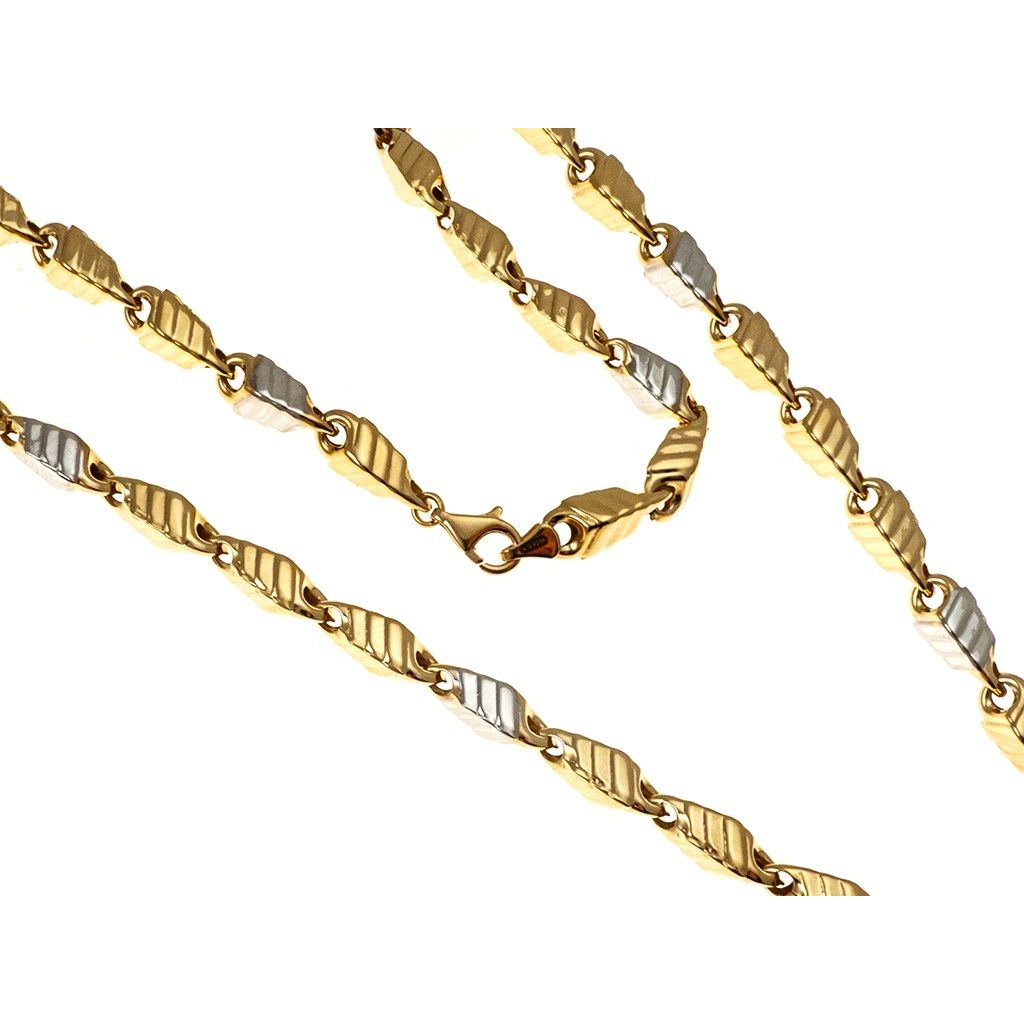 Unisex Two-Tone Necklace with 3D Chevron link Pattern