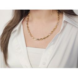 Photo of worn 50cm Unisex Two-Tone Necklace with 3D Chevron link Pattern