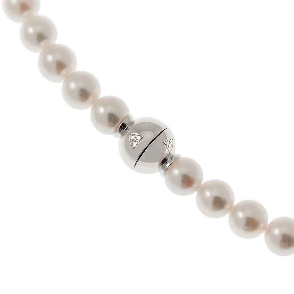 6.5mm Akoya Pearl Necklace with Sphere Clasp and 18 Diamonds in White Gold