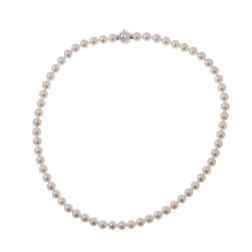 6.5mm Akoya Pearl Necklace with Sphere Clasp and 18 Diamonds in White Gold