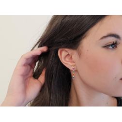 photo of worn Linear Dangle Earrings with Multicolored Sapphires and Diamonds in Rose Gold