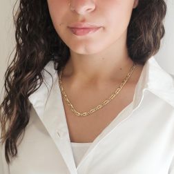 Photo of worn 50cm Bicolor Necklace with alternating 5mm Cuban Link and Partridge 1+1 chain