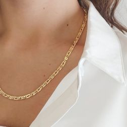 Foto indossata Collana maglia 1+1 tigre e pernice sfaccettata oro giallo 50cm x 4.40mm