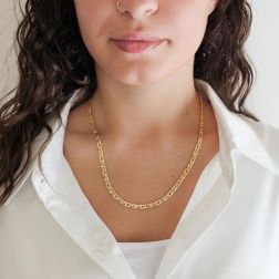 Foto indossata Collana maglia 1+1 tigre e pernice sfaccettata oro giallo 50cm x 4.40mm