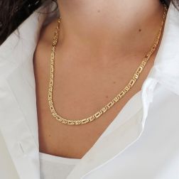 Foto indossata Collana maglia 1+1 tigre e pernice sfaccettata oro giallo 50cm x 4.40mm