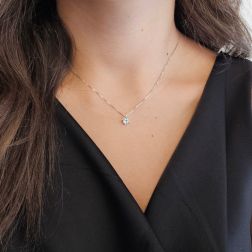 Photo of worn Light Point Sparkle Necklace Aquamarine Square 4mm