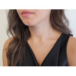 Photo of worn Light Point Sparkle Necklace Aquamarine Square 4mm