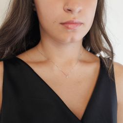 Photo of worn Faceted Circle Light Point Necklace 0.012ct - 3.30mm
