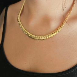 Photo of worn 10mm - 6mm ‘Cobra’ scaled 44cm necklace