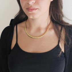 Photo of worn 10mm - 6mm ‘Cobra’ scaled 44cm necklace