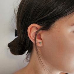 Photo of worn Solitary Emerald Stud Earrings