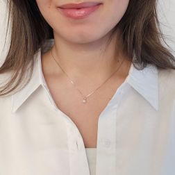 Photo of worn 5.5mm Akoya Pearl Necklace with a 0.027ct Diamond