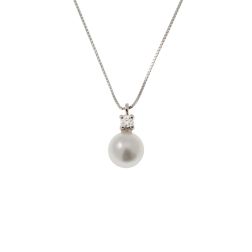 Collana Perla Akoya 6.5mm con Diamante 0.036ct