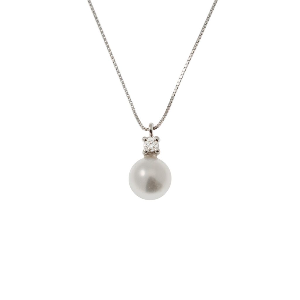 Collana Perla Akoya 6.5mm con Diamante 0.036ct