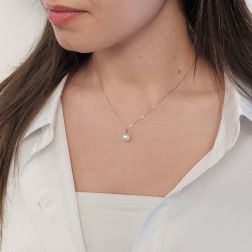 Photo of worn Akoya Pearl Necklace, 8–8.50 mm, with a 0.060 ct Diamond