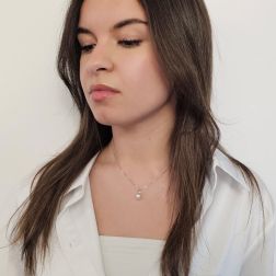 Photo of worn Akoya Pearl Necklace, 8–8.50 mm, with a 0.060 ct Diamond