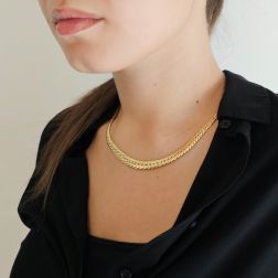 Photo of worn 45cm ‘Cobra’ necklace, 8mm – 4.5mm graduated