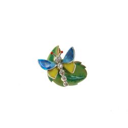 Blue and Yellow 18kt white gold Butterfly on Bronze leaf Pendant