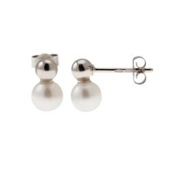 Orecchini Sfera 4mm in Oro Bianco e Perla Fresh Water 5.5mm