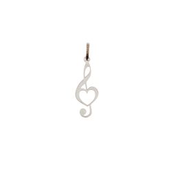 Ciondolo Chiave di Violino con Cuore Forato Oro Bianco