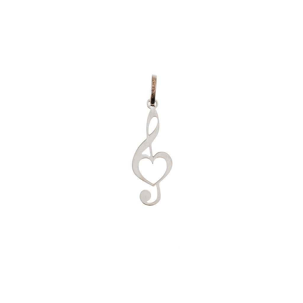 Ciondolo Chiave di Violino con Cuore Forato Oro Bianco