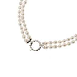 Double strand Fresh Water Pearl Necklace with White Gold Clasp