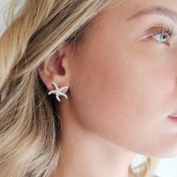 Starfish Earrings with Diamonds in White Gold photo of worn