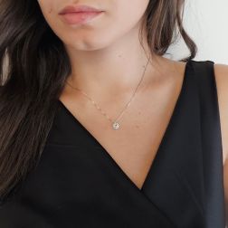 Photo of worn Veneta necklace 0.7mm with Aquamarine Light-Point Contoured in White Gold - 7mm