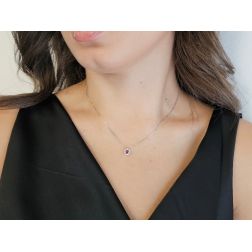 Photo of worn Light Point Ruby on Venetian Necklace Surrounded by White Gold - 7mm