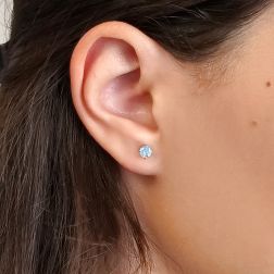 Photo of worn Single Aquamarine Stud Earring 4.58 mm