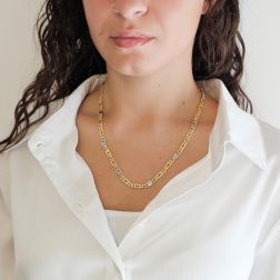 Photo of worn Two-tone 2+1 Figaro and Snail Necklace 50cm x 5.30mm - 4.50mm