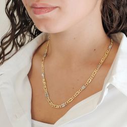 Photo of worn Two-tone 2+1 Figaro and Snail Necklace 50cm x 5.30mm - 4.50mm