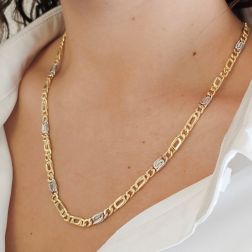 Photo of worn Two-tone 2+1 Figaro and Snail Necklace 50cm x 5.30mm - 4.50mm