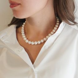 Collana Perle Freshwater 10.50-11.50mm con susta interna in Oro Bianco 18kt