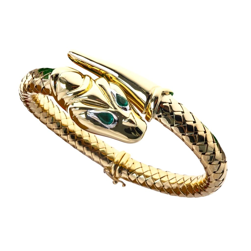 Rigid Snake Bangle bracelet with Emeralds