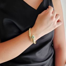Photo of worn Rigid Snake Bangle bracelet with Emeralds